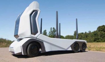 This autonomous logging truck is a cross between a big rig and a Stormtrooper